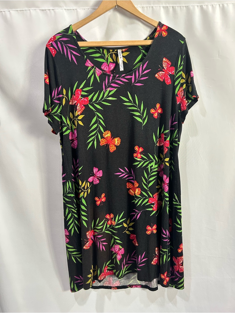 Soma Black Floral & Butterfly Night gown Sleep shirt